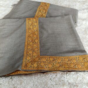 Signature Stone Grey Kashmiri Toosha Shawl with Intricate Gold Tilla Border