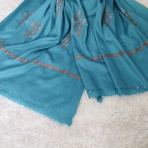 Turquoise Grace Kashmiri Toosha Shawl with Intricate Sozni Hashia & Floral Motifs