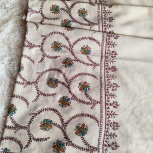 Ivory Hand-Embroidered Sozni Pashmina Shawl