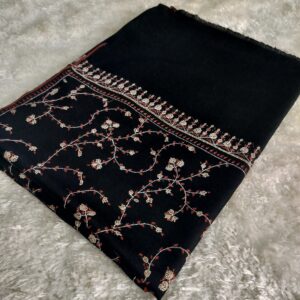 Midnight Black Hand-Embroidered Sozni Pashmina Shawl