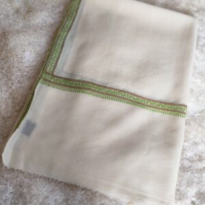 Off-White Pashmina Shawl with Green Sozni Border