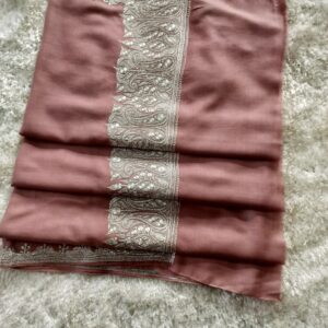 Dusty Rose Pink Handwoven Pure Pashmina Shawl with Silver Tilla Neemdore Embroidery