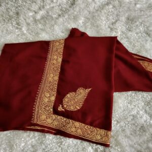 Maroon Handwoven Pure Pashmina Shawl with Traditional Golden Tilla Embroidery