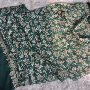 Emerald Green Allover Embroidered Kashmiri Sozni Shawl in Pure Pashmina