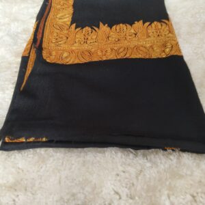 Midnight Black Pure Pashmina Shawl with Traditional Golden Tilla Border Embroidery