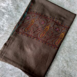 Taupe Brown Kashmiri Sozni Hand-Embroidered Pashmina Shawl