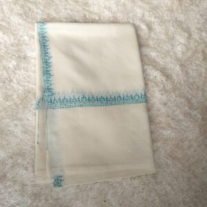 Ivory White & Blue Heritage Border Sozni Hand-Embroidered Pashmina Shawl